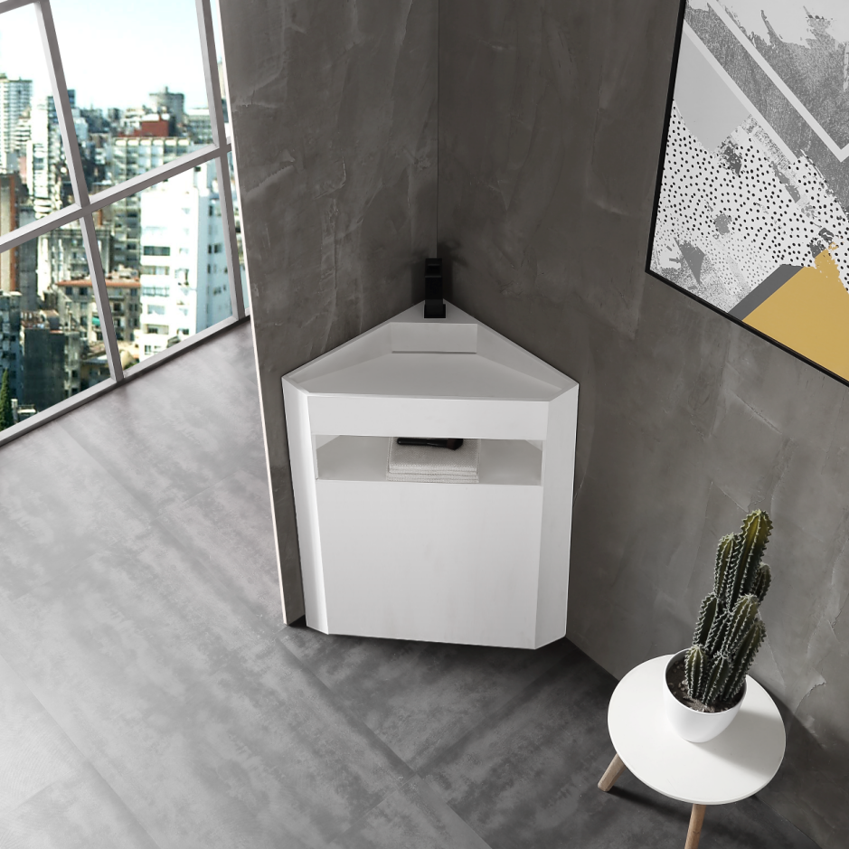 20 Inch MonBlari Solid Surface Vessel Bowl Sink Pedestal Sink XAZ70MW-FrontTopView