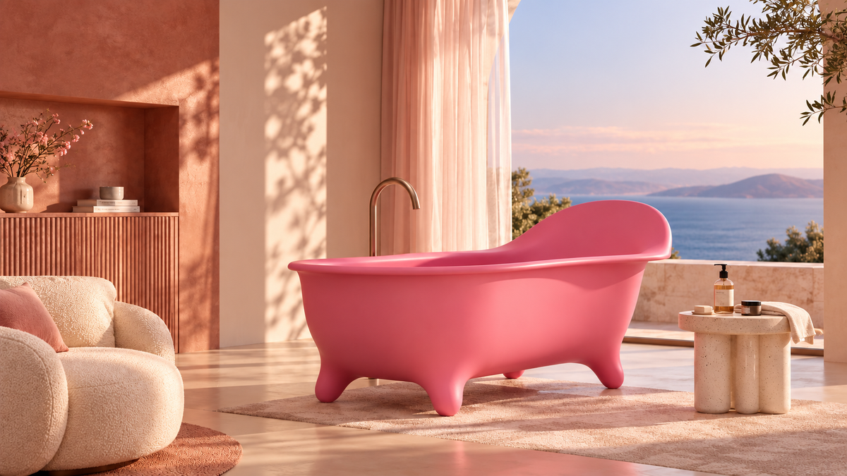 MonBlari ARMCHAIR bathtub by Aldo Cibic in a warm-toned bathroom interior