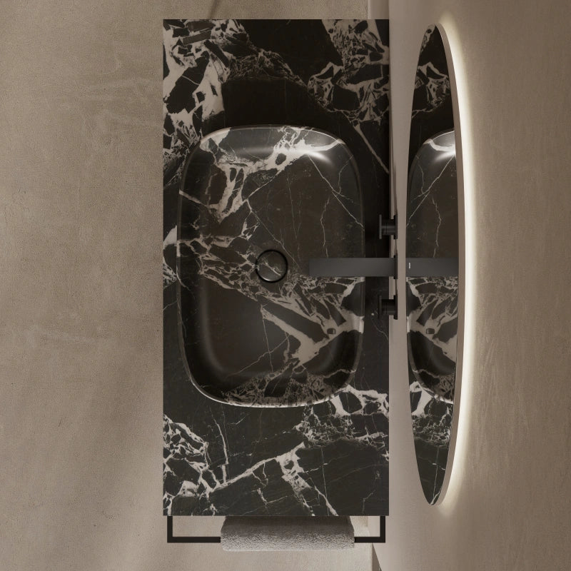 MonBlari marble bathroom sink with open stainless steel frame