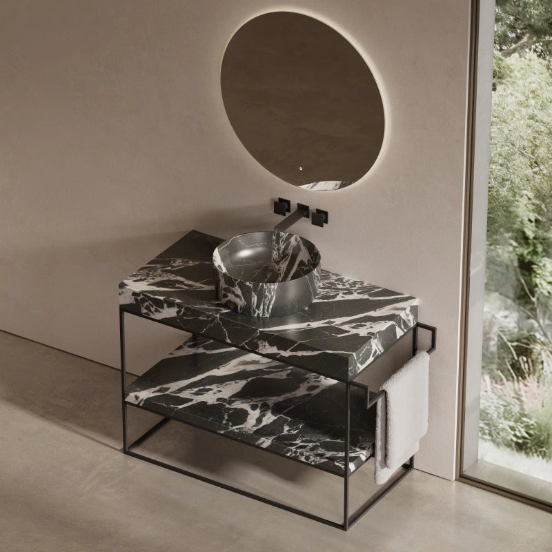 MonBlari marble bathroom sink with stainless steel console frame