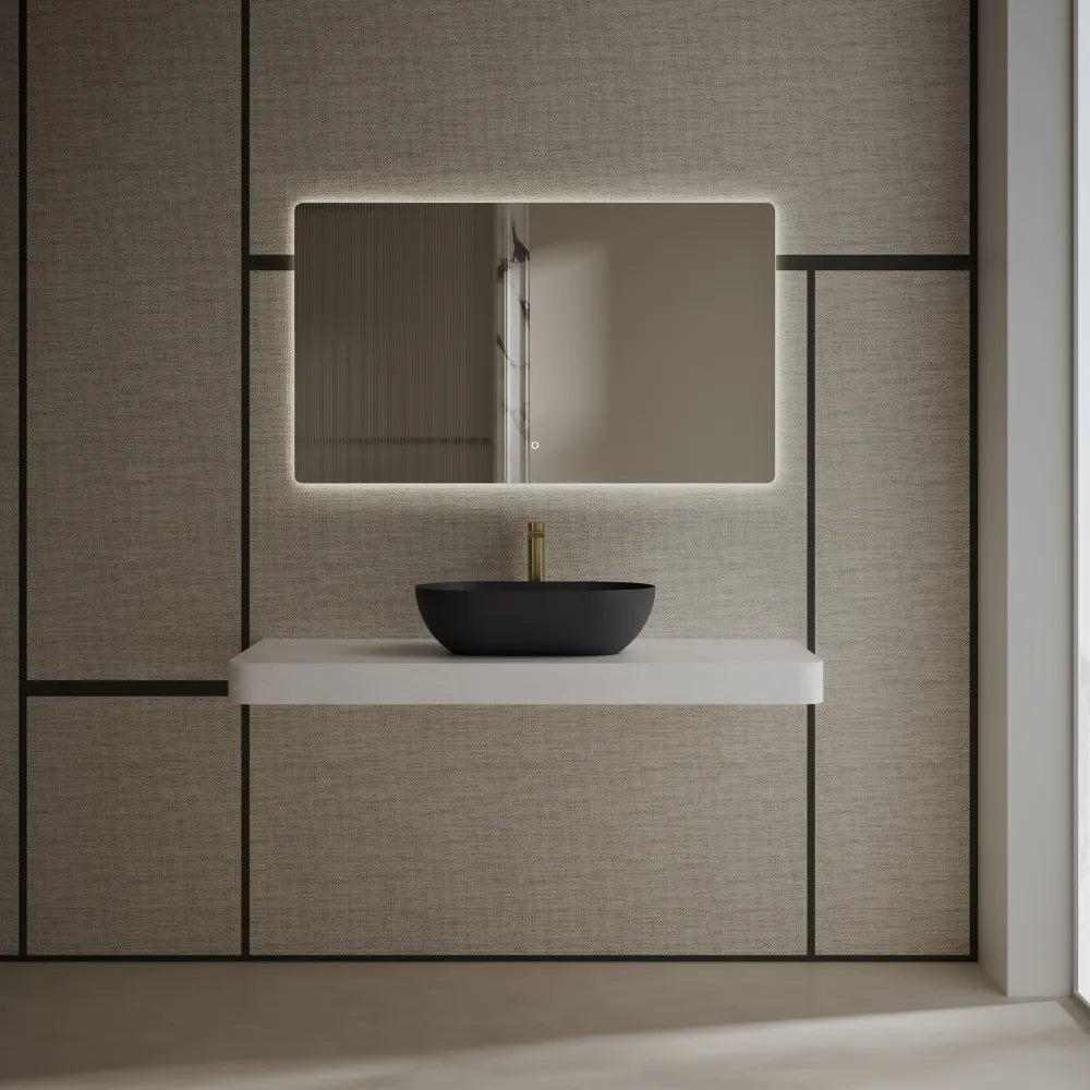 Matte black solid surface vessel bathroom sink front view