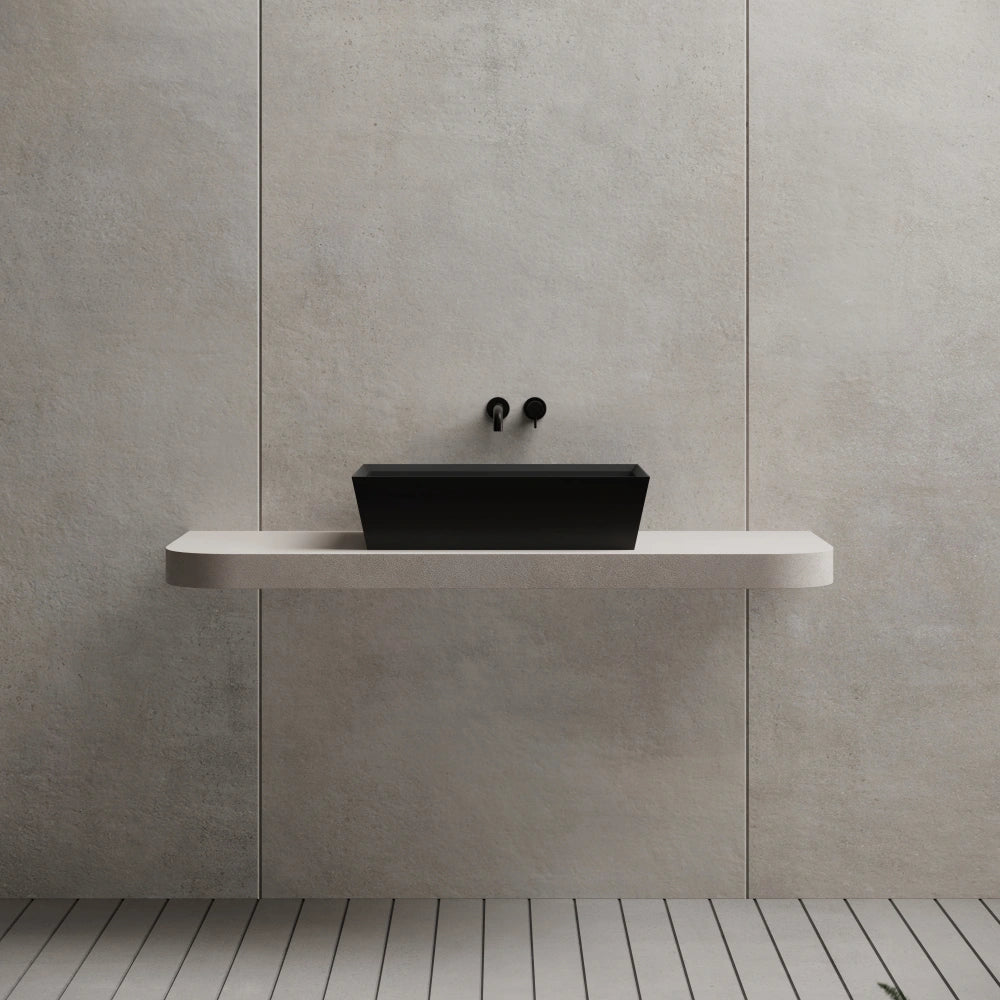 Modern black solid surface vessel sink countertop sink for bathroom