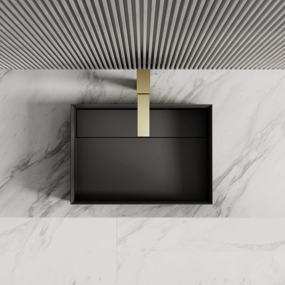 Modern black sink solid surface bathroom sunk modern style