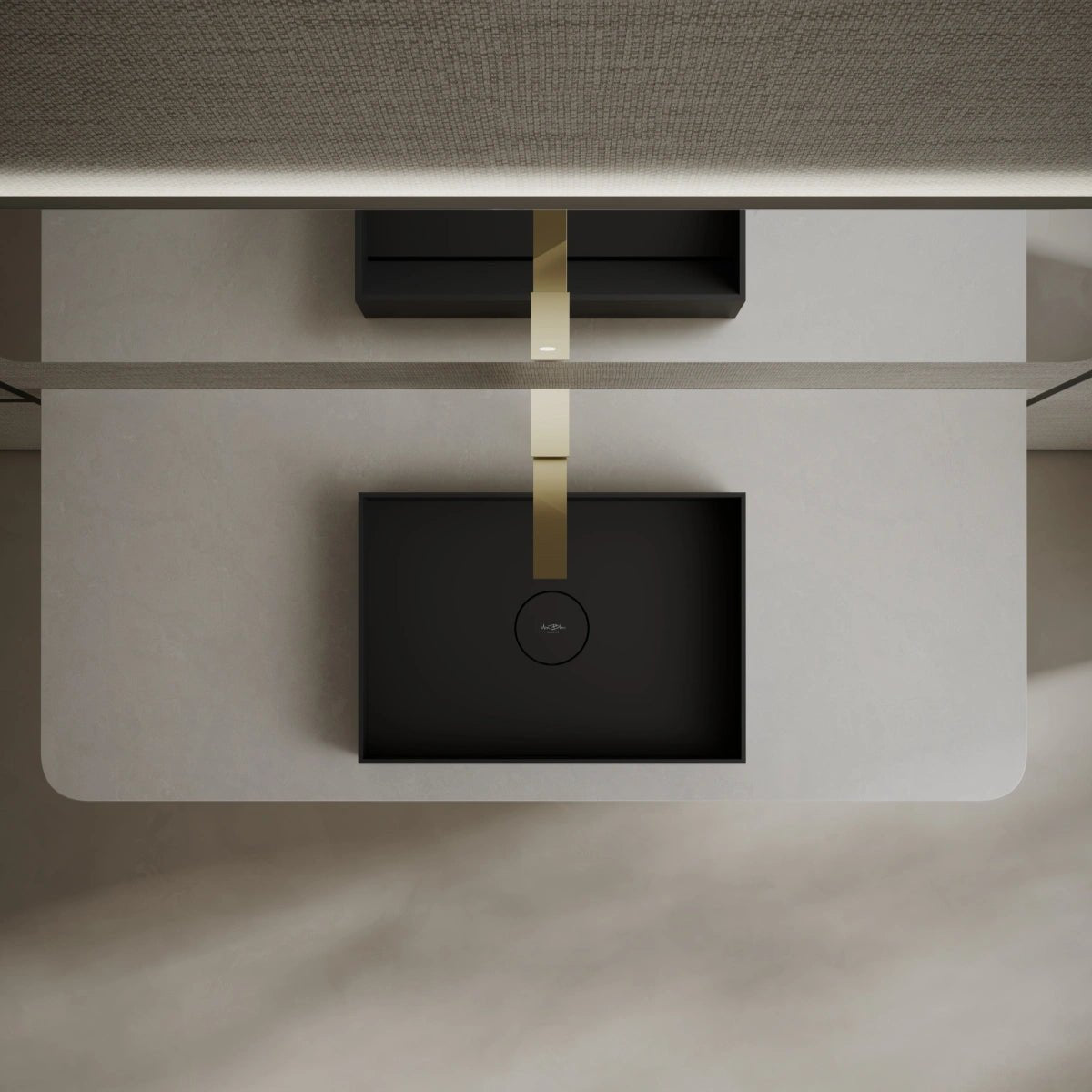 Elegant matte black bathroom wash basin top view with clean geometric lines