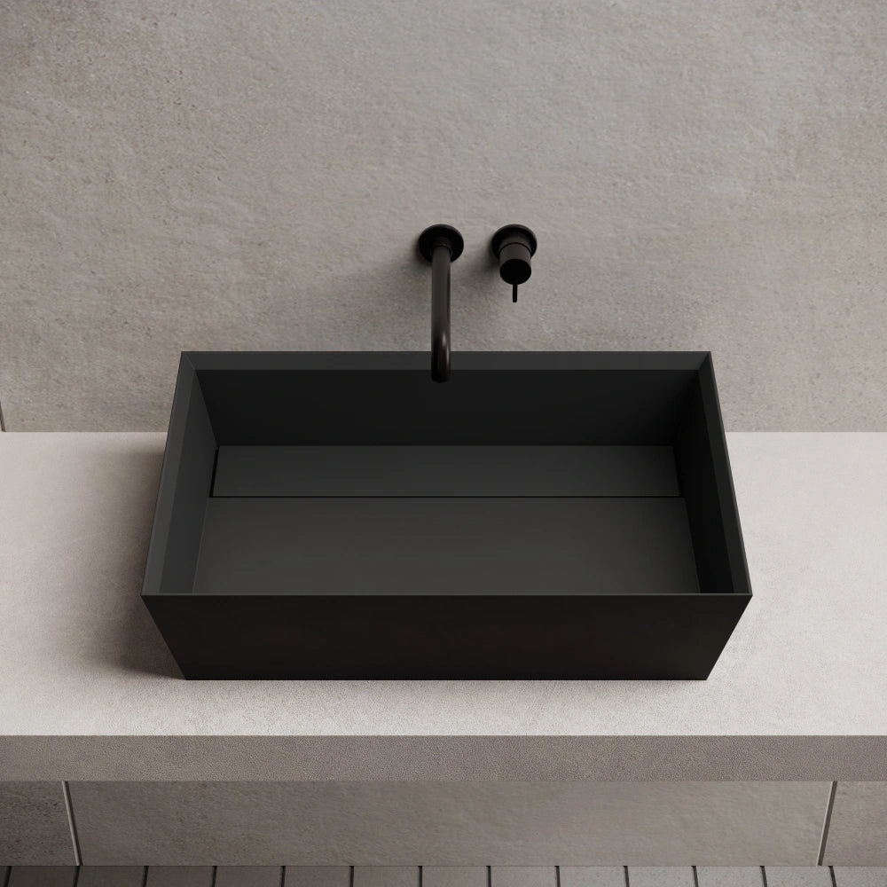 Black modern rectangular vessel basin for luxury bathroom