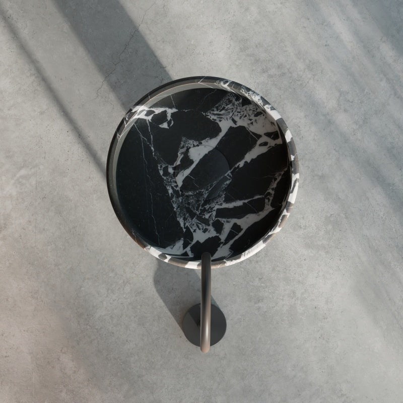 BuIgari Black natural stone sink with distinctive marble veining