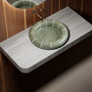 MonBlari CIRCUS Series green marble sculptural vessel sink with white stripes