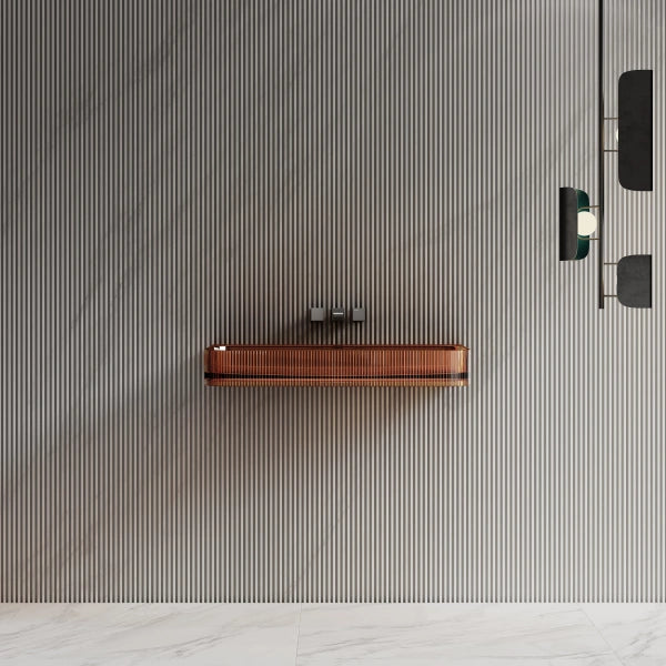 Clear amber resin fluted wall mounted bathroom sink