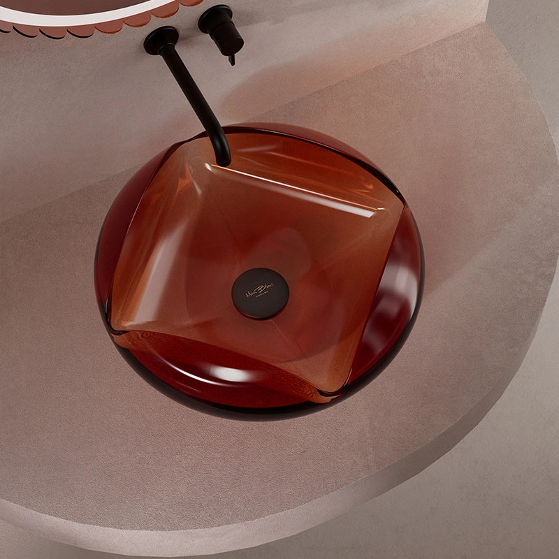 Structured clear amber countertop vessel sink