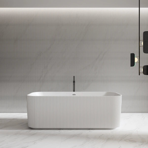 Contemporary solid surface freestanding soaker tub