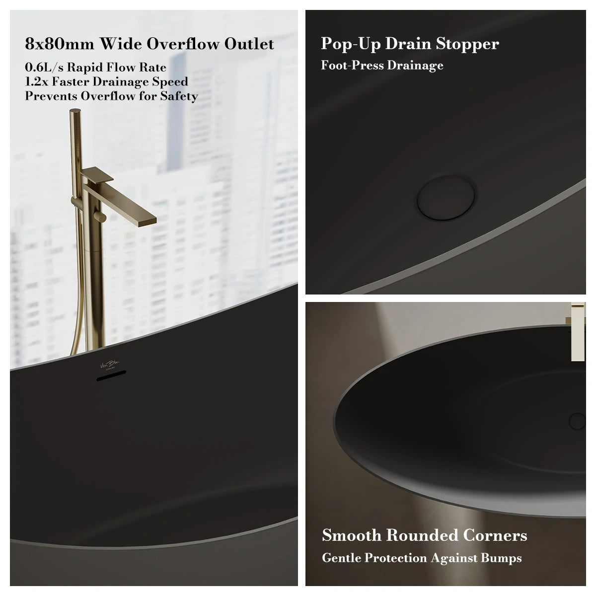 luxury solid surface freestanding bathtub with elegant modern design