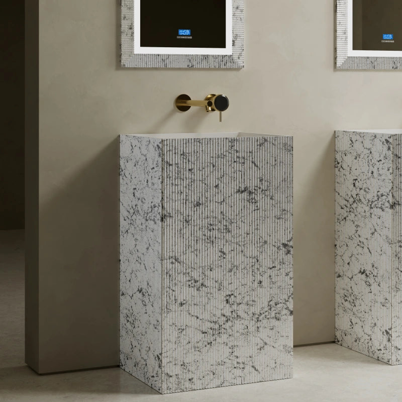 Modern freestanding solid surface pedestal basin with striped design