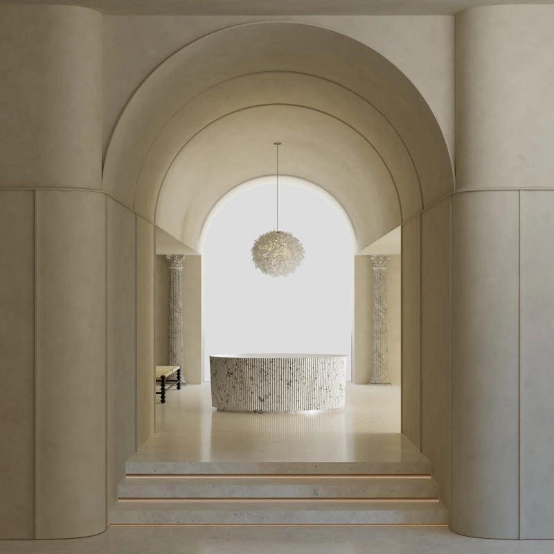 Luxury fluted round solid surface freestanding soaking bathtub