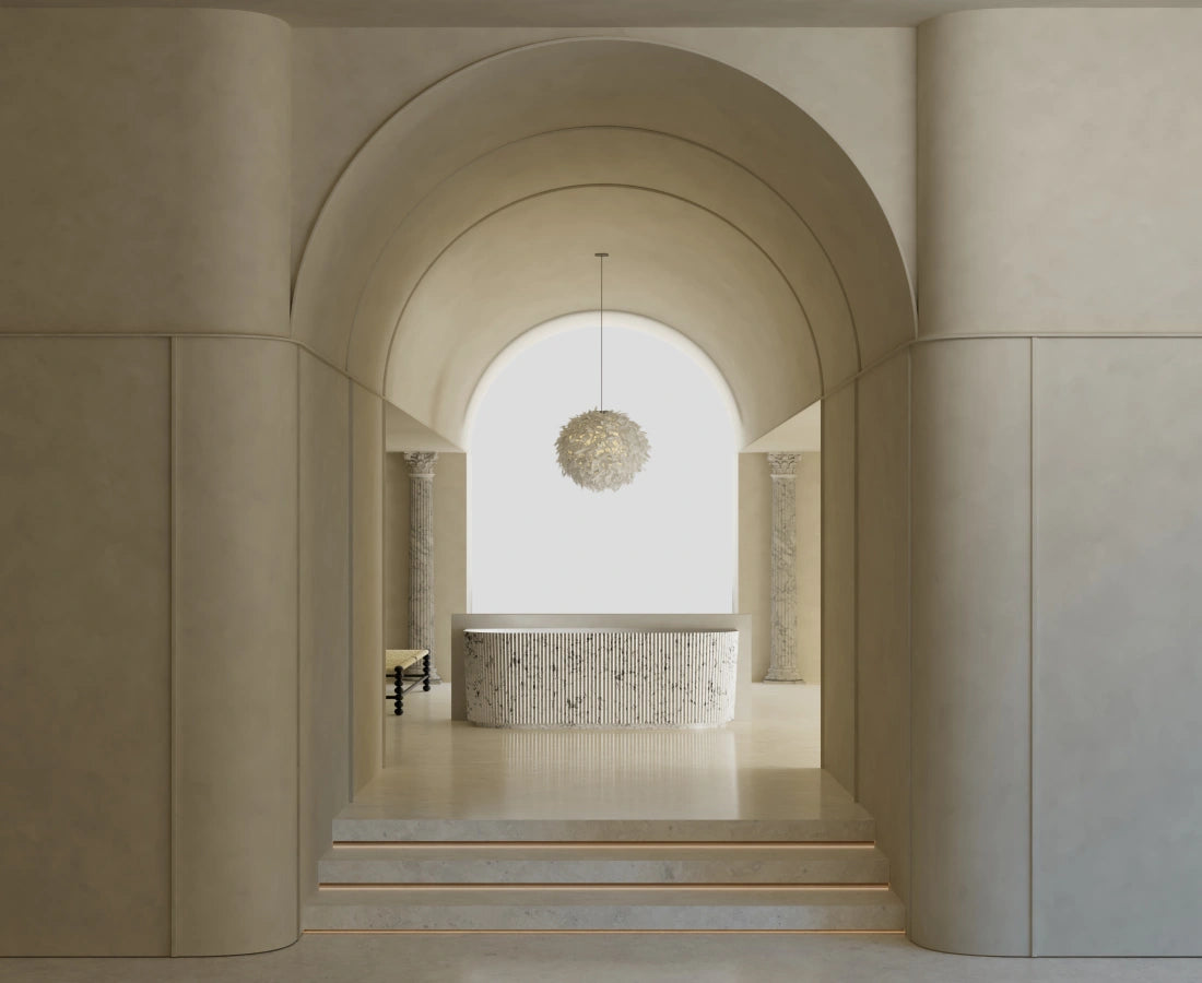 Luxury fluted solid surface soaking bathtub with center drain in matte white
