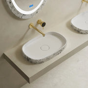 Modern solid surface bathroom vessel sink with fluted design