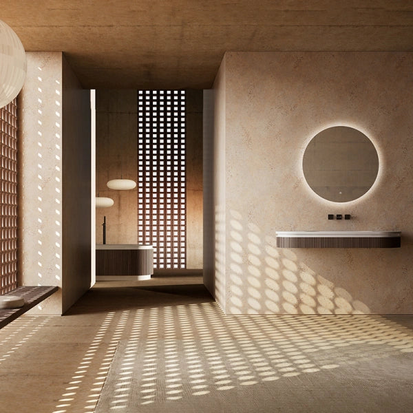 Fluted solid surface wall-mounted sink from MonBlari FOREST Series