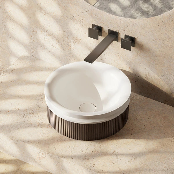 MonBlari FOREST Series fluted round vessel sink in modern bathroom