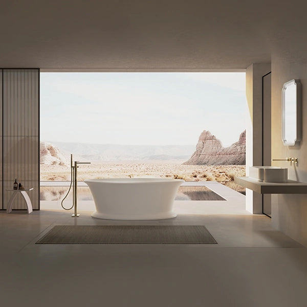 Matte white  solid surface freestanding bathtub with internal drain for modern bathroom 