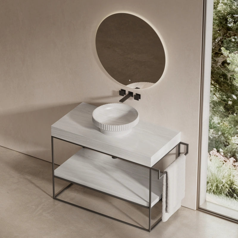 MonBlari bathroom basin stand with stainless steel shelf and towel holder