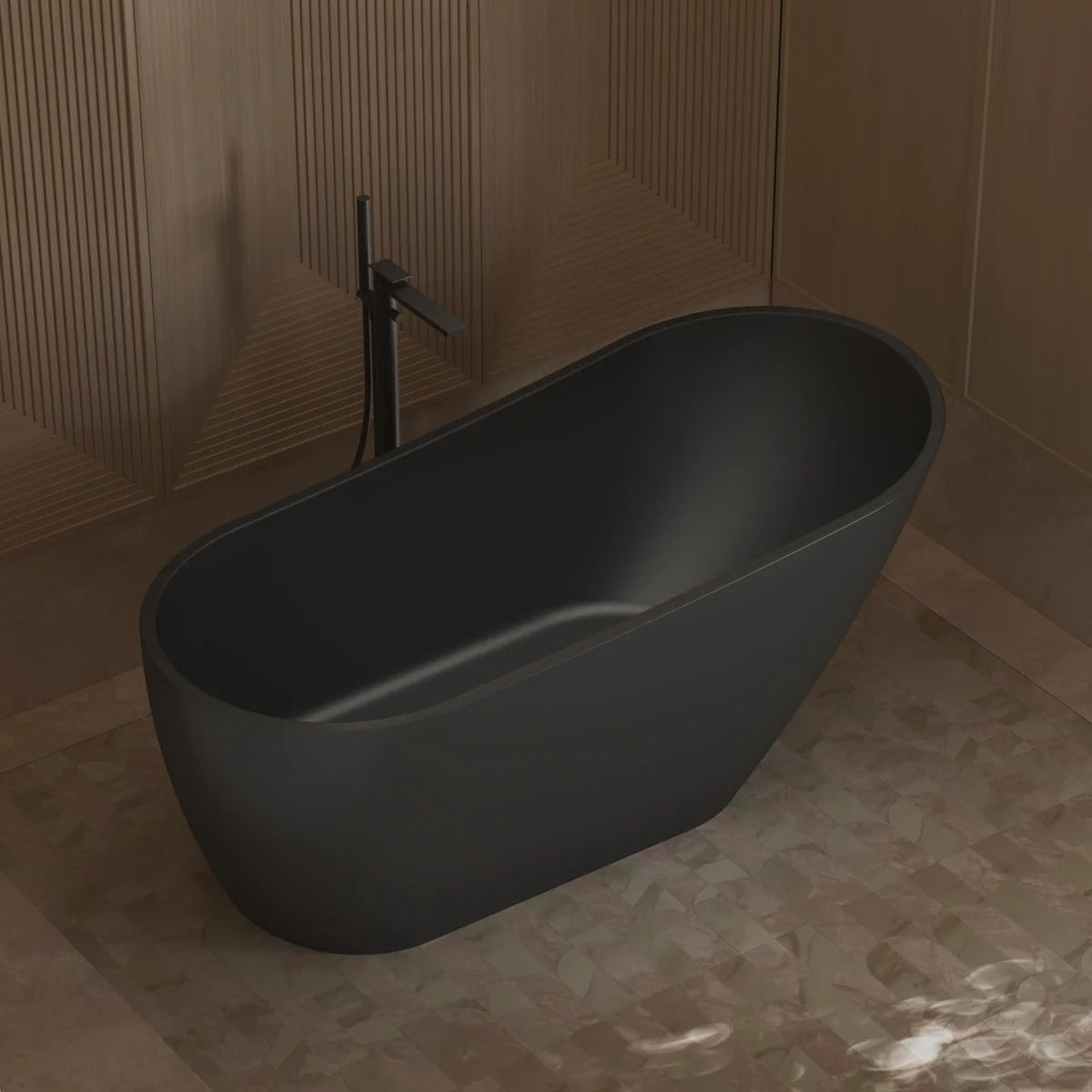 MonBlari 67" × 31.5" Black Acrylic Freestanding Soaking Bathtub