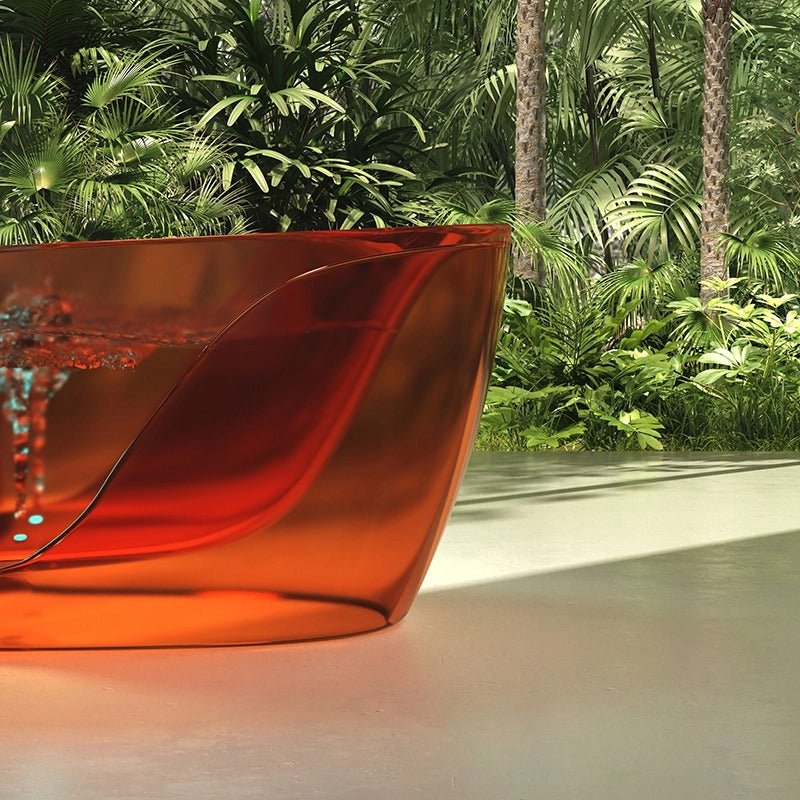 red resin soaking bathtub with bubble feature