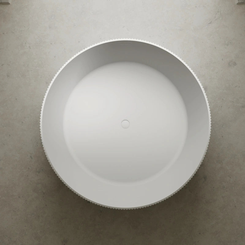 Luxury freestanding soaking tub with matte white stone resin finish