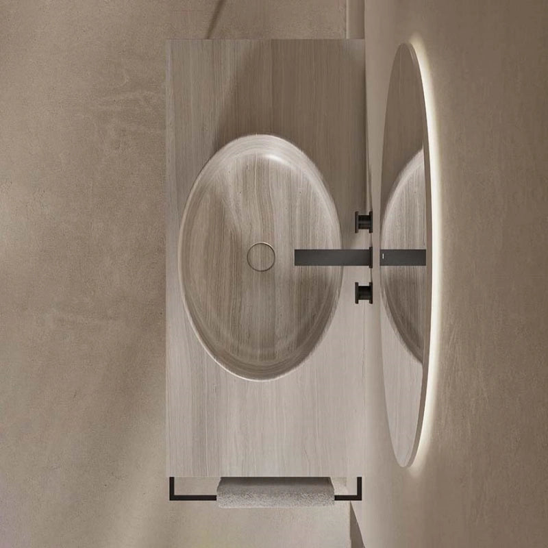 Marble bathroom sink with modern stainless steel frame
