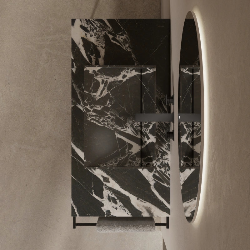 MonBlari natural marble bathroom vessel basin with stainless steel stand