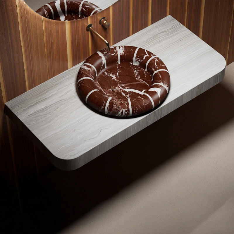MonBlari CIRCUS Series Rosso Levanto marble round vessel sink