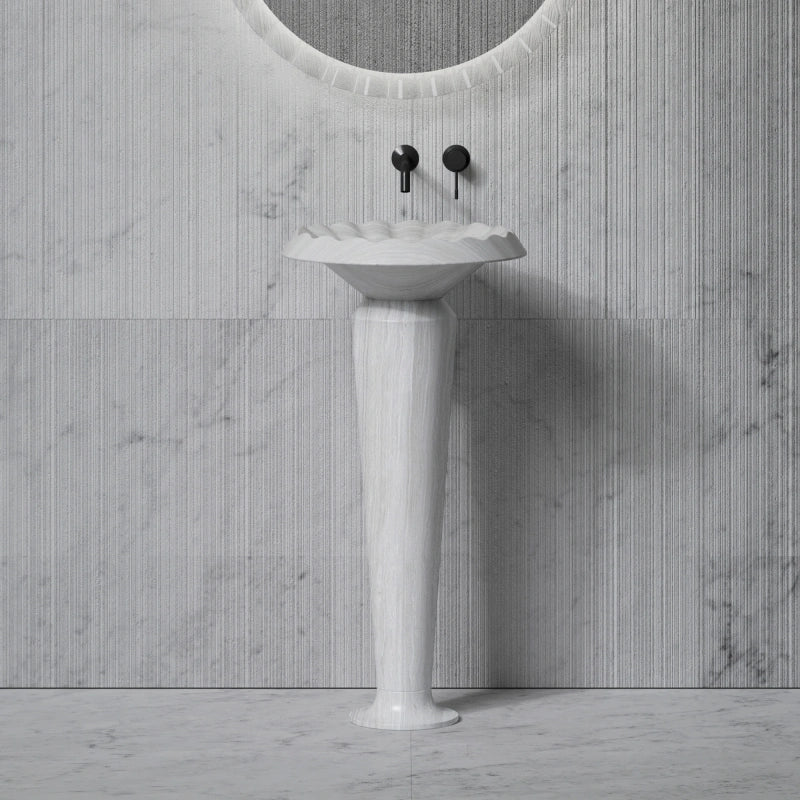 MonBlari VENUS Series marble ruffle bathroom pedestal sink