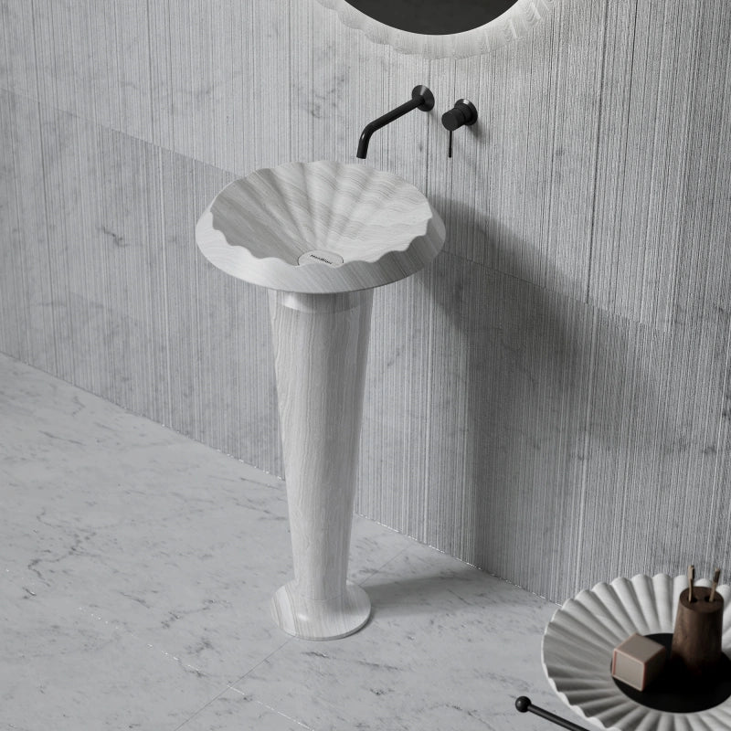 MonBlari VENUS Series natural marble ruffled edge pedestal sink