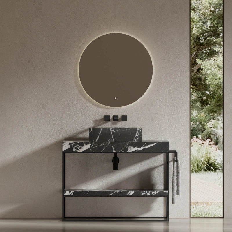 MonBlari marble vessel bathroom sink with contemporary open metal frame