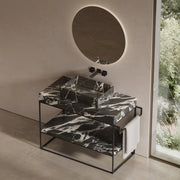 MonBlari marble vessel sink with open stainless steel frame