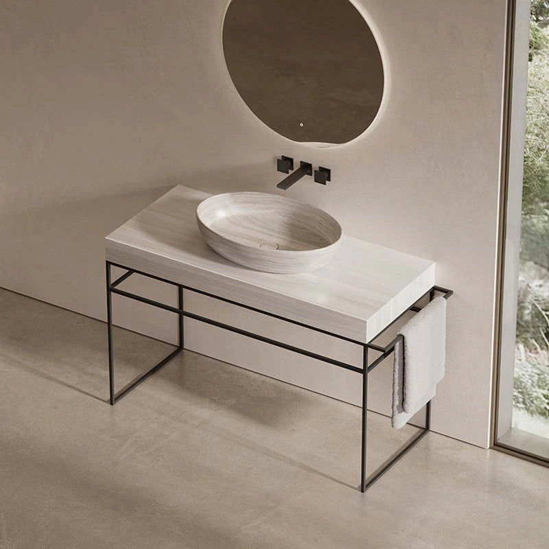 MonBlari natural marble wash basin with stainless steel console stand
