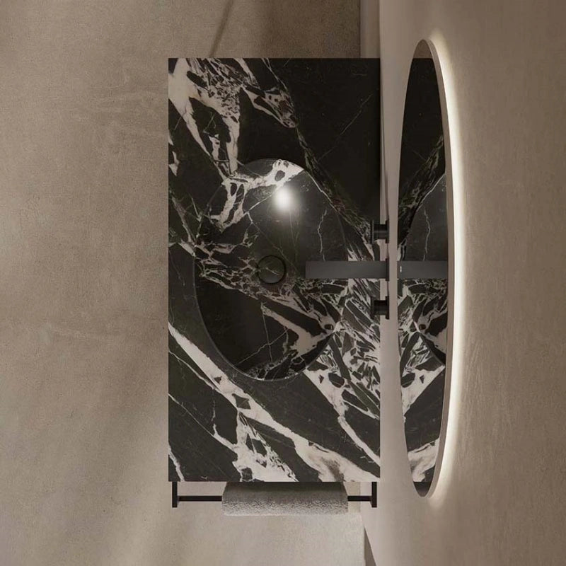 35–42 inch MonBlari marble washstand with stainless steel frame and vessel basin