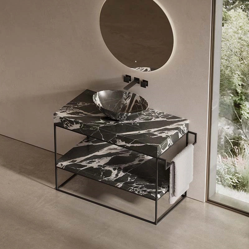 MonBlari marble washstand set with vessel sink and stainless steel frame