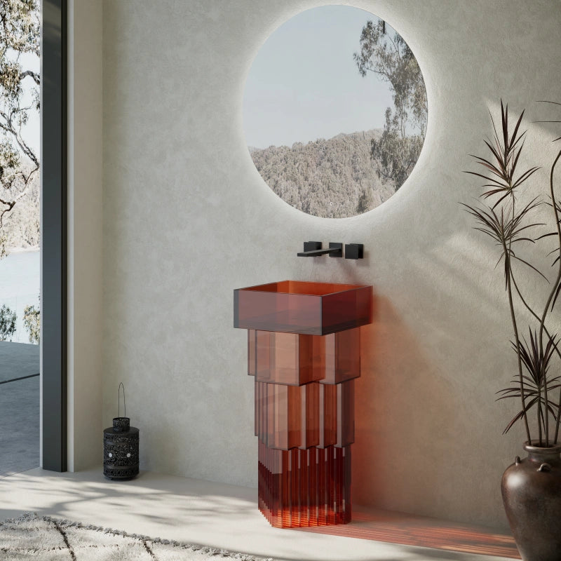 MonBlari MATRIX Series Sculptural Transparent Resin Pedestal Sink