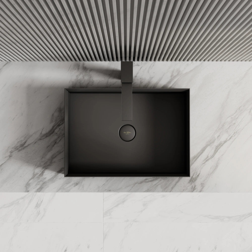 Modern matte black solid surface sink with rectangular shape for luxury bathroom