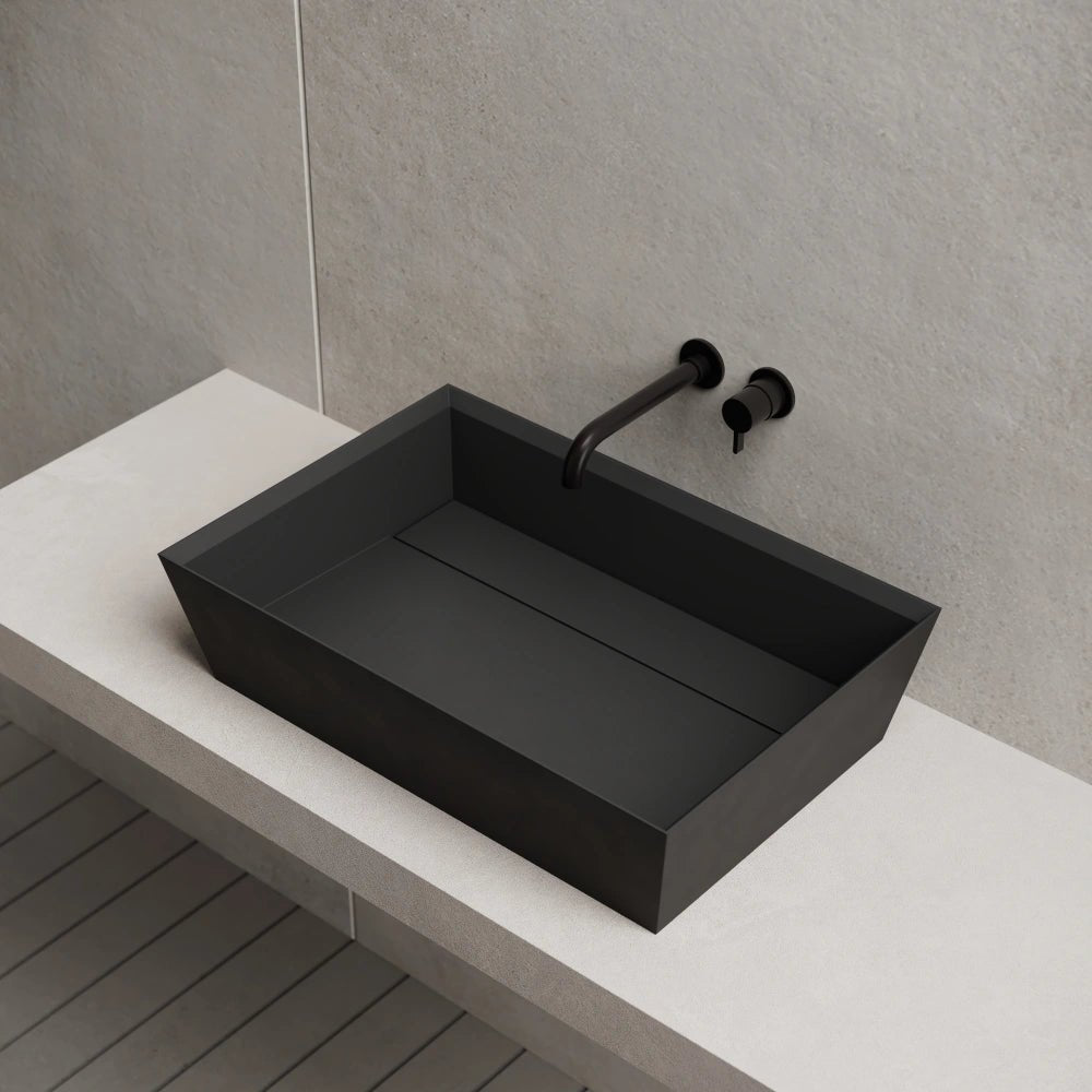Matte black rectangular solid surface countertop bathroom sink