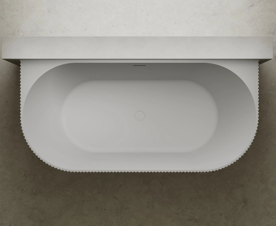 Modern back to wall solid surface bathtub with fluted design by MonBlari