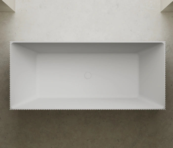 Matte white solid surface fluted soaking tub for modern bathroom