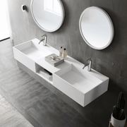 Minimalist wall mount sink bathroom basin side top view close-up