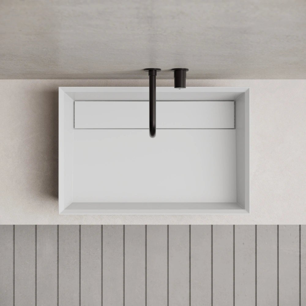 White solid surface rectangular bathroom vessel sink