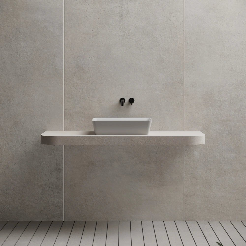 Deep rectangular white vessel sink for countertop installation