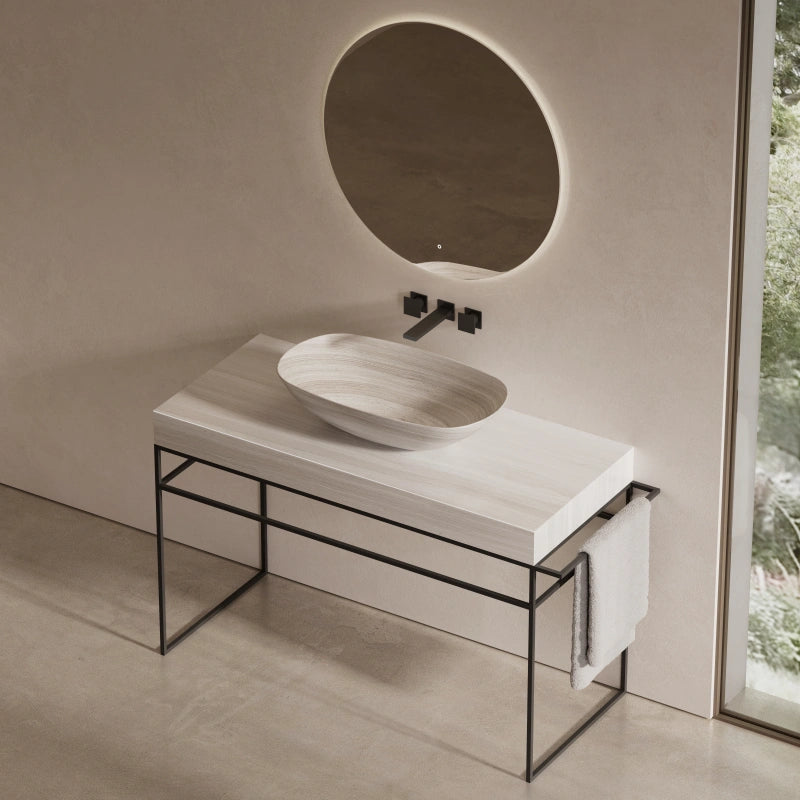 MonBlari sculptural marble wash basin with metal console stand