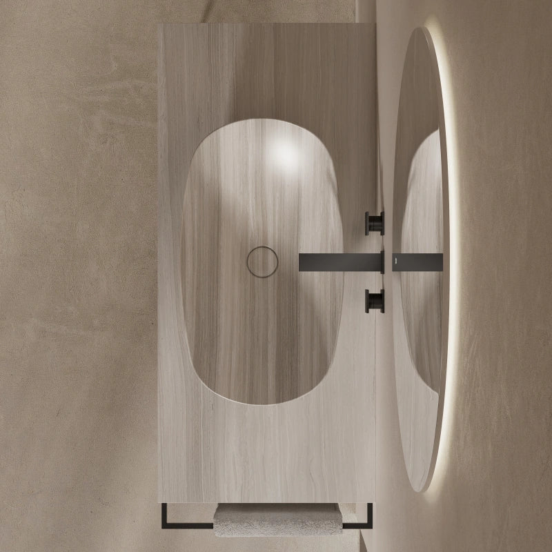 MonBlari marble bathroom wash basin with open metal frame and towel rail