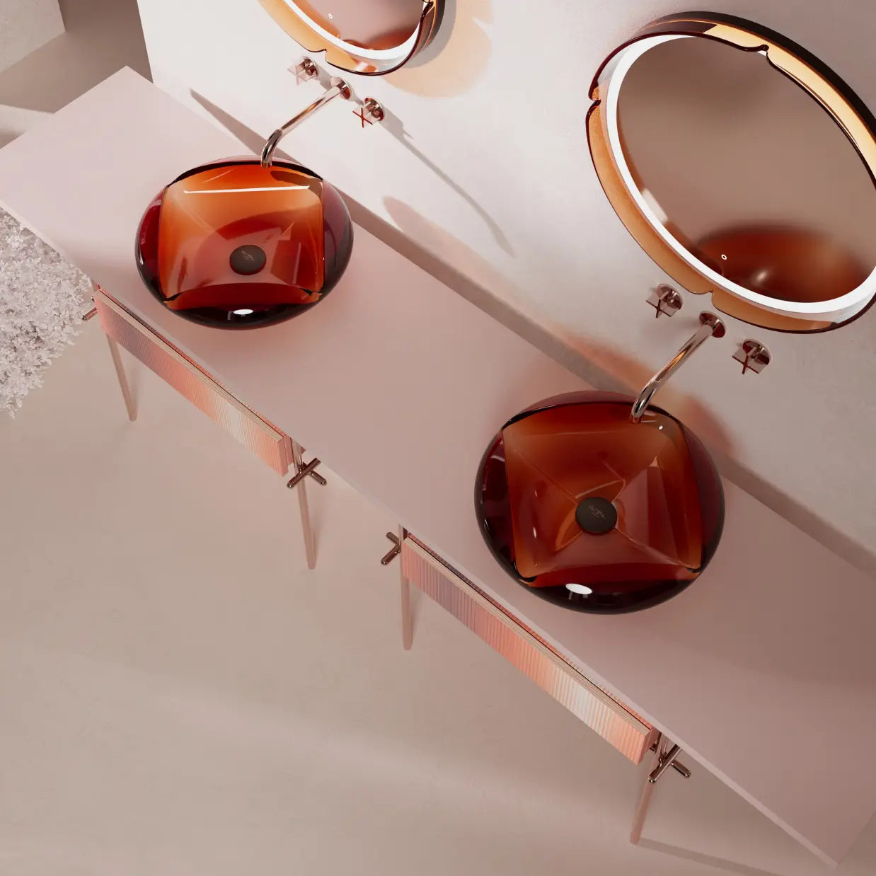 FLOWER Series luxury double sink bathroom vanity with sculptural vessel basins