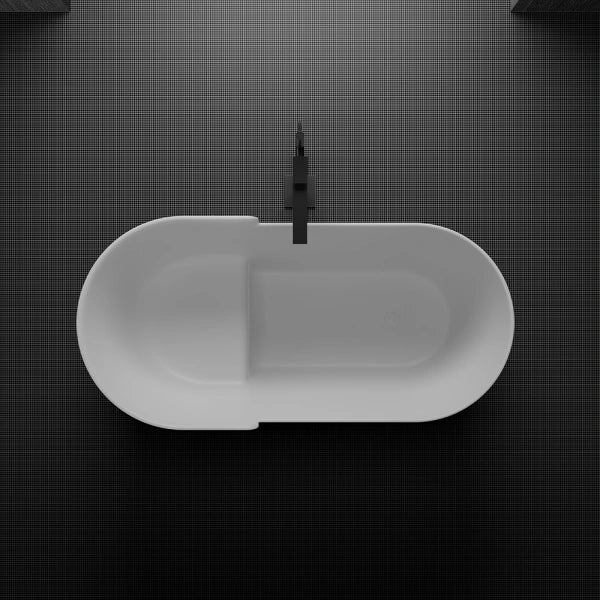 Modern soaking bathtub with built-in seat for luxury bathroom