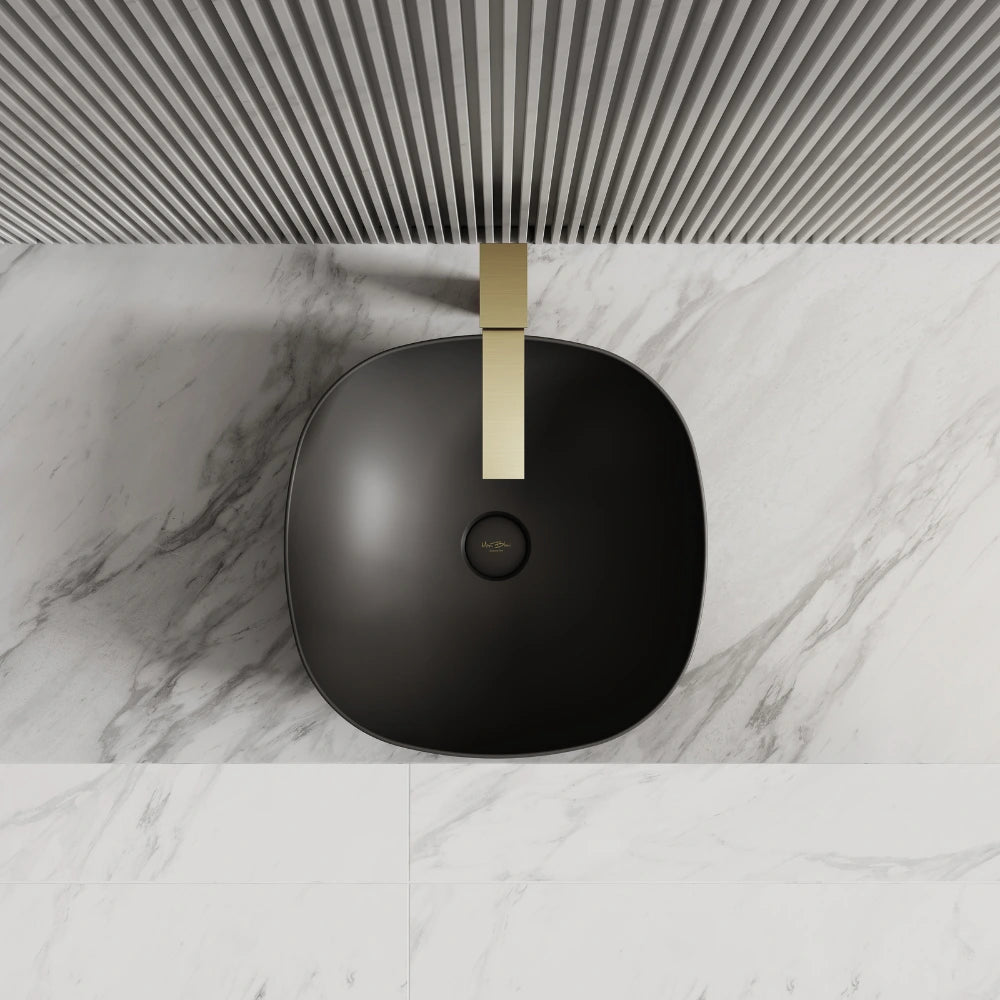 Modern balck bathroom vessel sink with rectangular design