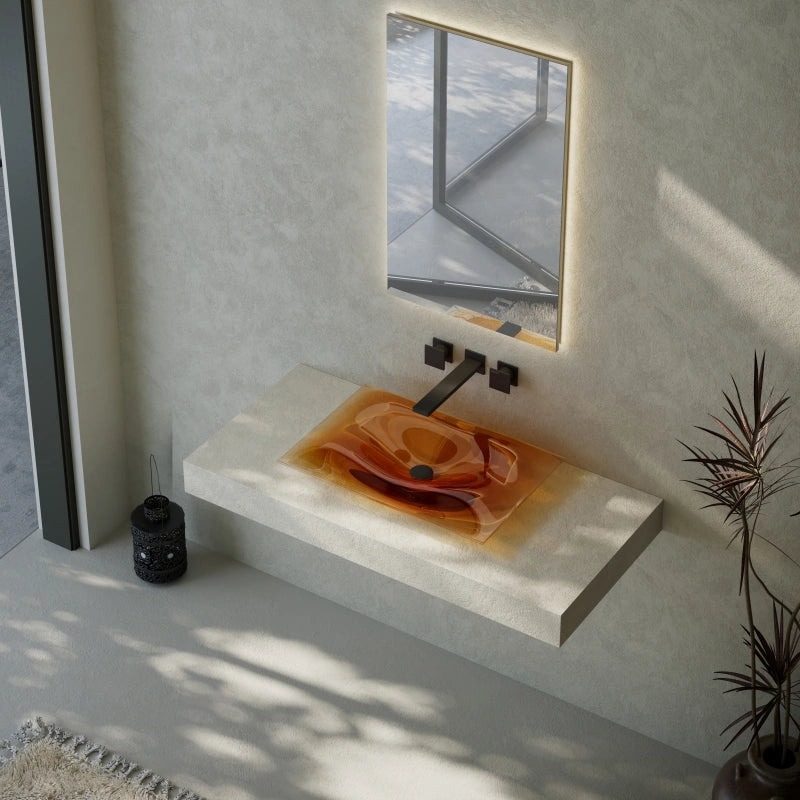 Amber resin vessel sink for contemporary bathroom